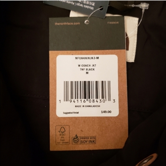 North Face Coach Collard Jacket Black Wind Wall Technology Size Medium NWT - Picture 7 of 12